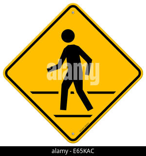 Traffic sign pedestrian crossing symbol on rusted and grungy metal ...