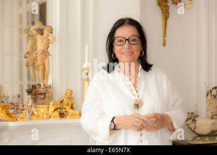 Paris, France, 15 August 2014. Beautiful Greek singer NANA MOUSKOURI at her home in Paris prepares for her ‘Happy Birthday Tour’ concert at the Royal Albert Hall on Thursday 25 September 2014. Nana Mouskouri is one of the most famous and successful singers in music history, having sold more than 300 million records on vinyl and CD. Other UK dates include  Glasgow Royal Concert Hall on Monday 29 September and The Bridgewater Hall Manchester on Tuesday 30 September 2014. Nana will be 80 on 13 October 2014. Credit:  John Henshall / Alamy Live News PER0403 Stock Photo