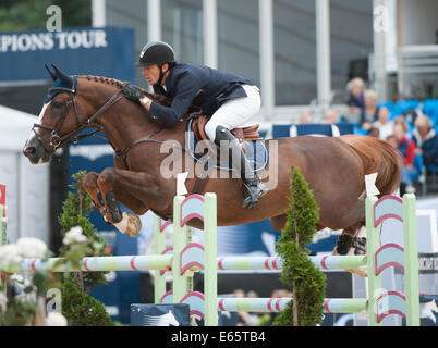 London, UK. 15th Aug, 2014.  The Longines Global Champions Tour of London. Sergio Alvarez Moya [ESP] riding Abab van het Molenhof in action during the CSI5* Sapinda Prix. Credit:  Stephen Bartholomew/Alamy Live News Stock Photo