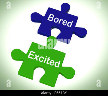 Bored Excited Puzzle Meaning Exciting And Fun Or Boring Stock Photo