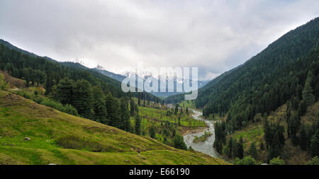 View of valley near Pahalgam town Stock Photo