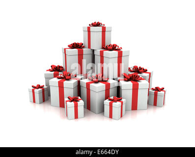 Stack of red gift boxes 3d render Stock Photo