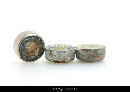 rusty of button cell battery Stock Photo