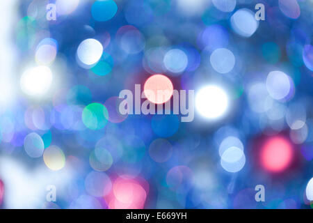 Blurred Christmas tree lights. Stock Photo