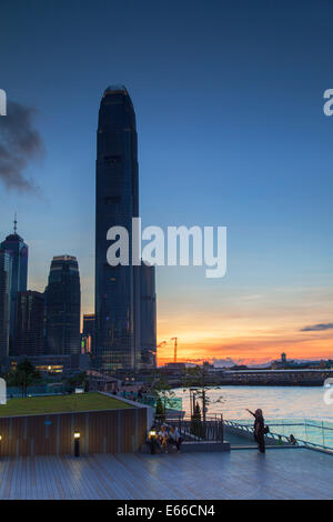 Tamar Park and skyscrapers of Central at sunset, Hong Kong Island, Hong Kong Stock Photo