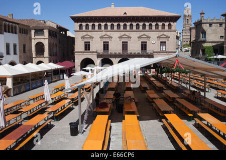 Plaza Mayor in Poble Espanyol - Spanish Village in Barcelona, Catalonia, Spain. Stock Photo