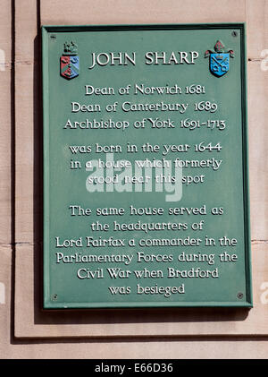 Plaque for John Sharp at Ivegate, Bradford, West Yorkshire, England, UK. Stock Photo