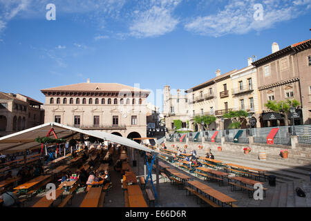 Plaza Mayor in Poble Espanyol - Spanish Village in Barcelona, Catalonia, Spain. Stock Photo
