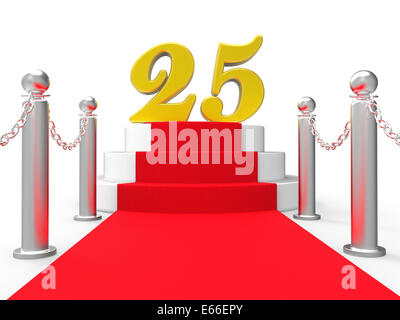 Golden Twenty Five On Red Carpet Showing Twenty Fifth Anniversary Recognition Stock Photo