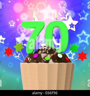 Seventy Candle On Cupcake Meaning Happy Event Or Colourful Party Stock Photo