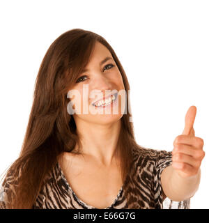 Portrait of beautiful young business woman isolated over white background Stock Photo