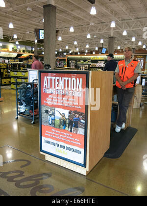 Firearms Check in Station, Entrance, Cabela's Sporting Goods Store in Missoula, MT, USA Stock Photo