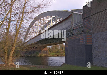 Windsor wrought iron 'bow string' bridge 1849 designed by Isambard Kingdom Brunel is the worlds oldest in regular service. Stock Photo