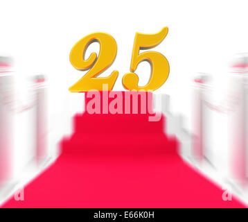 Golden Twenty Five On Red Carpet Displaying Twenty Fifth Anniversary Recognition Stock Photo