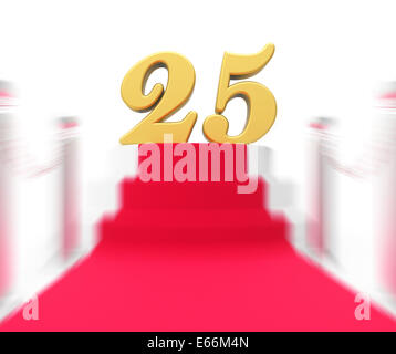 Golden Twenty Five On Red Carpet Displaying Movie Anniversary Or Remembrance Stock Photo