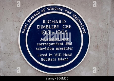 Journalist, war correspondent, radio and Panorama television presenter Richard Dimbleby Blue Plaque memorial at Boulters Island