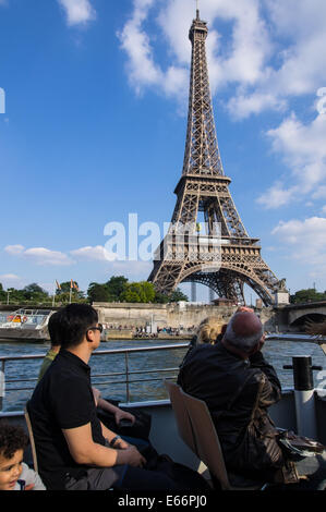 The Eiffel Tower seen from river Seine in Paris, France Stock Photo