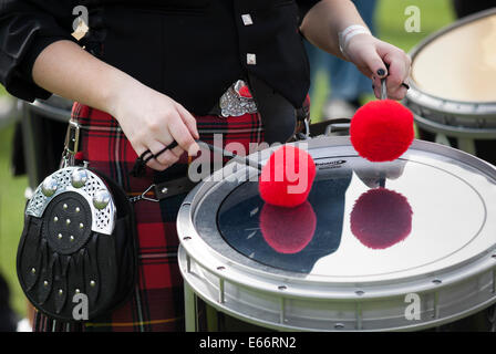Pipe Band drummer in action. Stock Photo