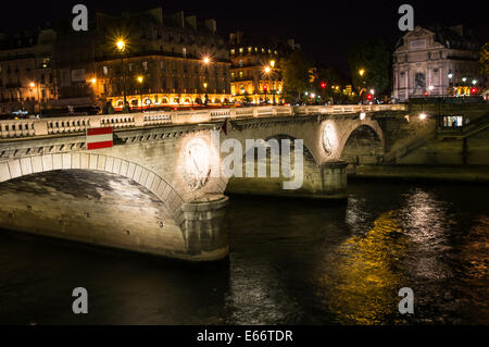 The Pont Saint-Michel, bridge over river Seine at night, Paris, France Stock Photo