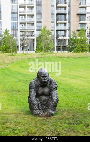 Gorilla sculpture at East Village London development Stratford E20 London England United Kingdom UK Stock Photo