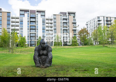 Gorilla sculpture at East Village London development Stratford E20 London England United Kingdom UK Stock Photo