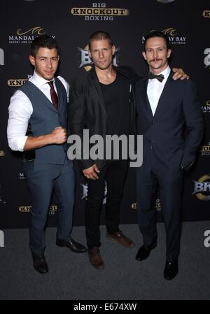 Las Vegas, NV, USA. 16th Aug, 2014. Nick Jonas, Matt Lauria, Jonathan Tucker at arrivals for Big Knockout Boxing (BKB) Inaugural Event, Mandalay Bay Resort and Casino, Las Vegas, NV August 16, 2014. Credit:  MORA/Everett Collection/Alamy Live News Stock Photo