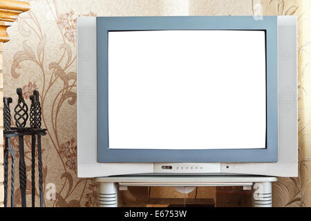 old CRT TV with cut out screen in home Stock Photo