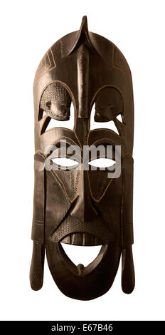 studio photography of a wooden african mask isolated on white Stock Photo