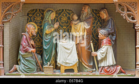 Mechelen - sculptural group of The Presentation of Jesus in the Temple scence Stock Photo