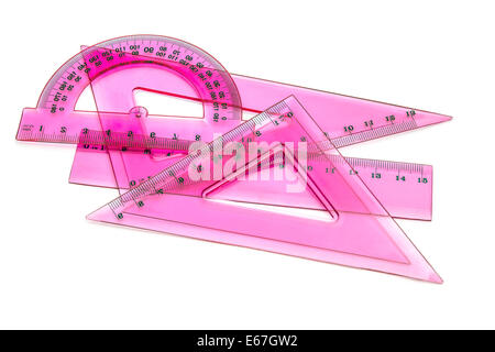 Pink rulers isolated on white background Stock Photo