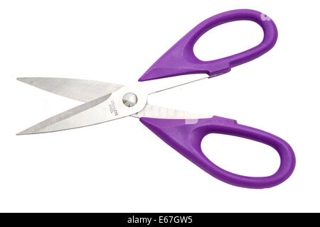 Purple scissors isolated on white background Stock Photo