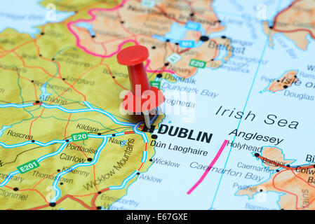 Dublin pinned on a map of europe Stock Photo