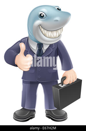 An illustration of a shark business man giving a thumbs up. Concept for unscrupulous or dangerous business person. Stock Photo