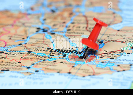 London pinned on a map of europe Stock Photo