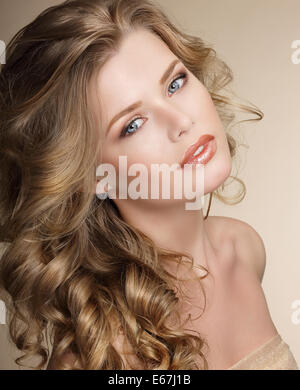 Perfection. Gorgeous Female with Frizzy Ashen Healthy Hair Stock Photo