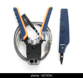 Crimping tool for twisted pair on a white background, isolated Stock Photo