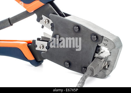 Crimping tool for twisted pair on a white background, isolated Stock Photo