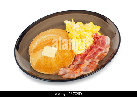 Bacon Eggs Scrambled, Pancakes Pancake Breakfast Stock Photo