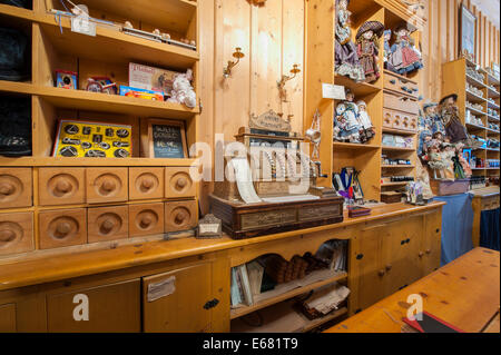 Old cash register on counter in general store historic old gold rush town Barkerville, British Columbia, Canada. Stock Photo