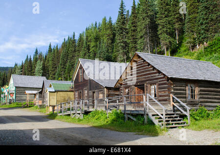 Log cabins and buildings along main street historic old gold town Barkerville, British Columbia, Canada. Stock Photo
