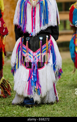 Traditional costumed Native First Nation powwow pow pow dancer performer in Canim Lake, British Columbia, Canada. Stock Photo