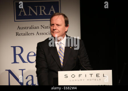 Sofitel Sydney Wentworth 61-101 Phillip Street, NSW 2000, Australia. 18 August 2014. The Hon. Peter Costello AC gives the keynote address at the sixth Retail Nation luncheon at the Sofitel Wentworth, Sydney. The Retail Nation conference (now in its sixth year) was held at the Sofitel Wentworth, Sydney and was addressed by the Hon. Peter Costello AC who was the Treasurer under John Howard's government. Copyright Credit:  2014 Richard Milnes/Alamy Live News. Stock Photo