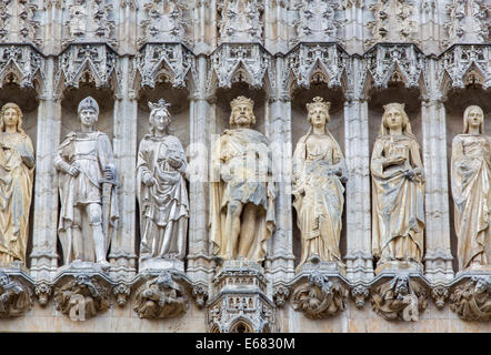 BRUSSELS, BELGIUM - JUNE 15, 2014: The holys on the gothic facade of Town hall. Stock Photo
