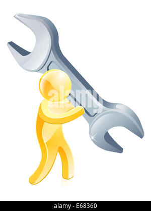 Illustration of a gold person with a giant wrench or spanner