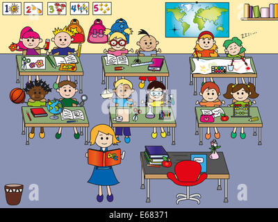 school classroom with children and teacher Stock Photo