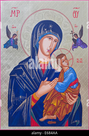 ROZNAVA, SLOVAKIA - JULY 21, 2014: The icon of Madonna with the child by Peter Nedoroscik 2004. Stock Photo