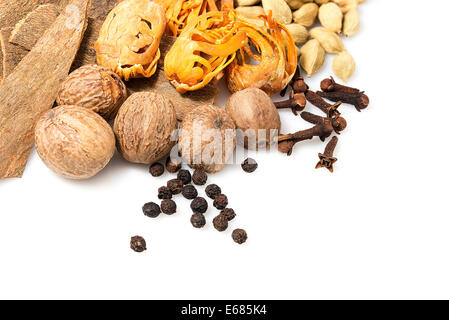 Various spices on white background Stock Photo
