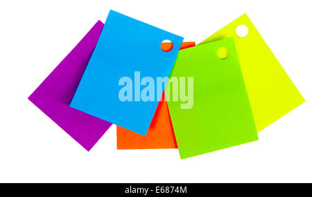 multi colored memo stickers on a white isolated background Stock Photo