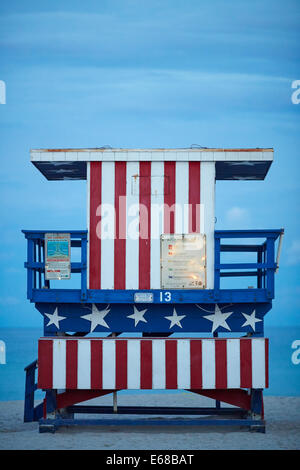 Tourist attraction beach hut on South beach in Miami Stock Photo