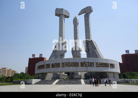 The Monument to Party Founding, Korean Worker's Party Foundation Monument or Korea Workers' Party in Pyongyang, North Korea Stock Photo